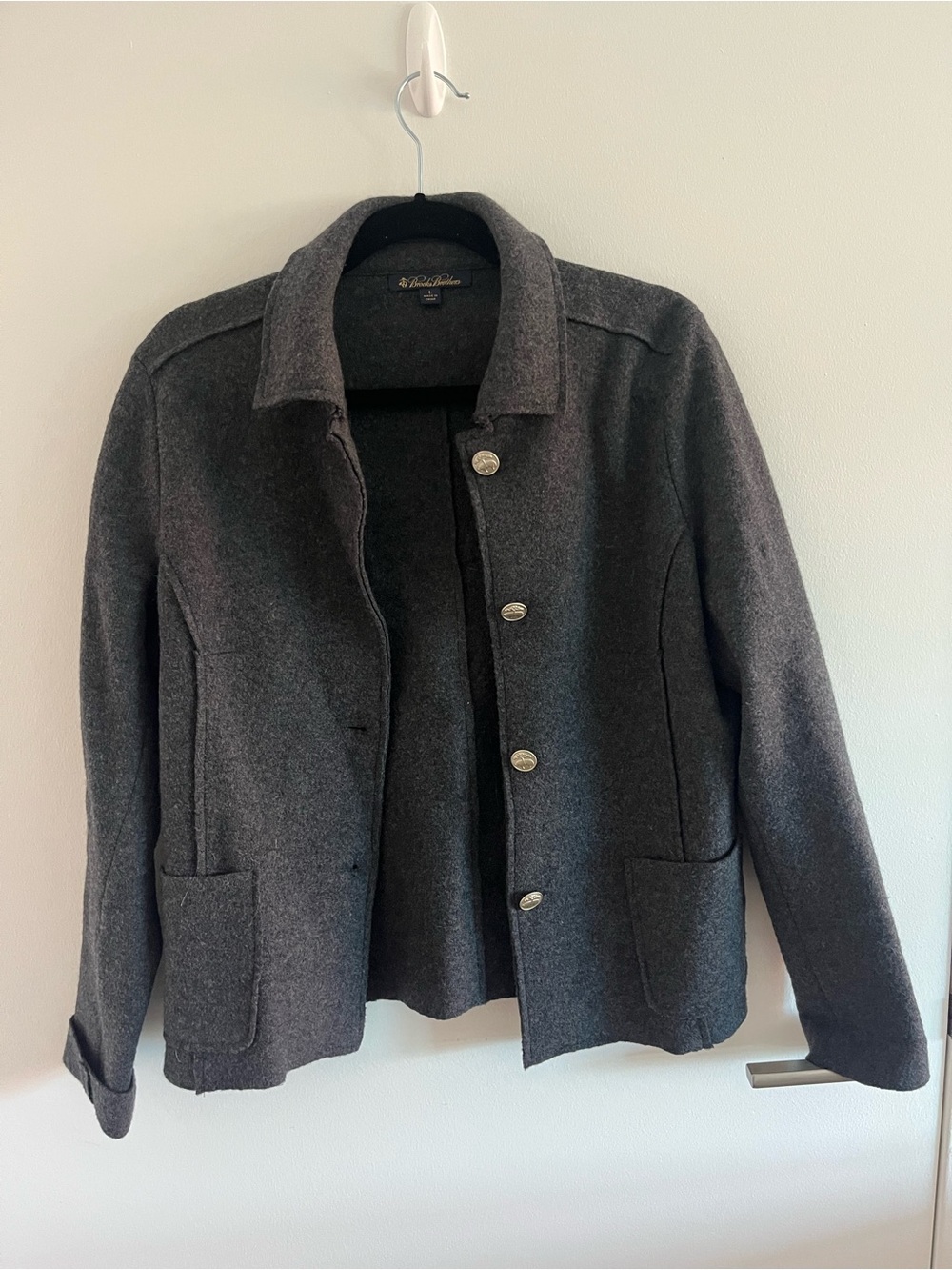 Brooks Brothers Women’s Gray 100% Wool Short Jacket Button Down Size Large